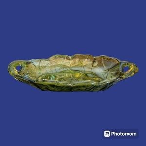 VTG 1960s Avocado Green Indiana Cut Glass Lily Pons Dish